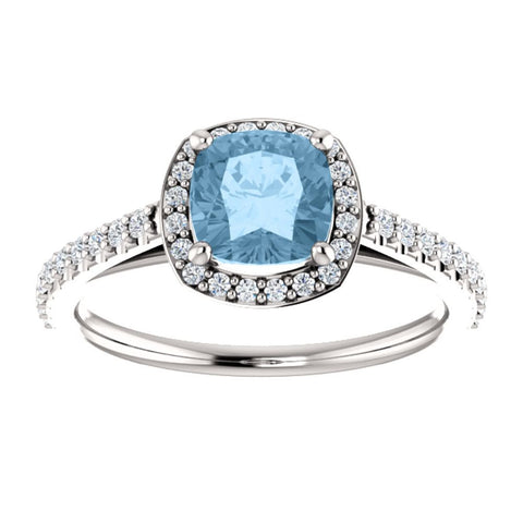 Platinum Sky Blue Topaz & 1/3 CTW Diamond Engagement Ring, Size 7