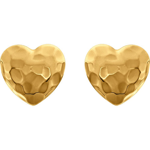 14k Yellow Gold Hammered Heart Earrings