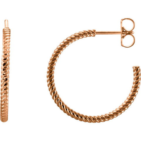 14k Rose Gold 21mm Rope Design Hoop Earrings