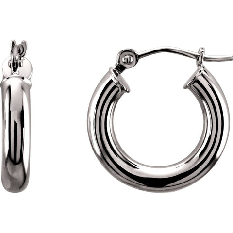 14k White Gold 15mm Tube Hoop Earrings