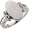 14k White Gold Fancy Oval Signet Ring, Size 6