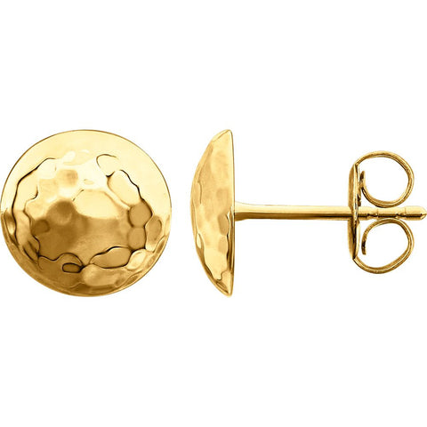 14k Yellow Gold Hammered Disk Earrings