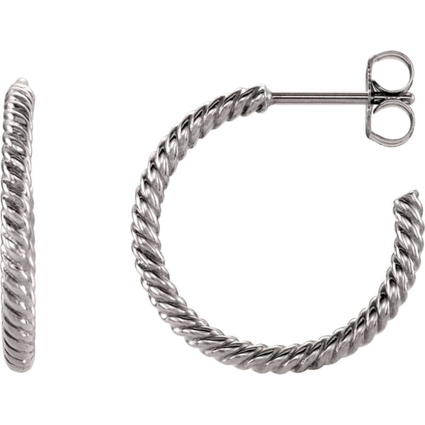 14k White Gold 17mm Rope Design Hoop Earrings