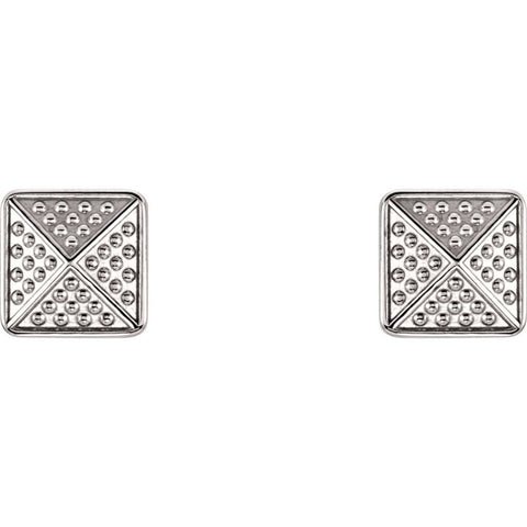 14k White Gold Granulated Pyramid Earrings
