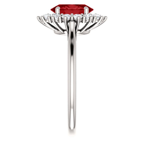 14k White Gold Chatham® Created Ruby & 3/8 CTW Diamond Ring , Size 7
