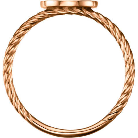 14k Rose Gold Oval Engravable Rope Ring, Size 7