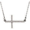 14k White Gold 9.45x15.6mm Sideways Beaded Cross 16.5-inch Necklace