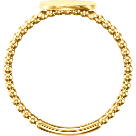 14k Yellow Gold Antique Engravable Beaded Ring , Size 7