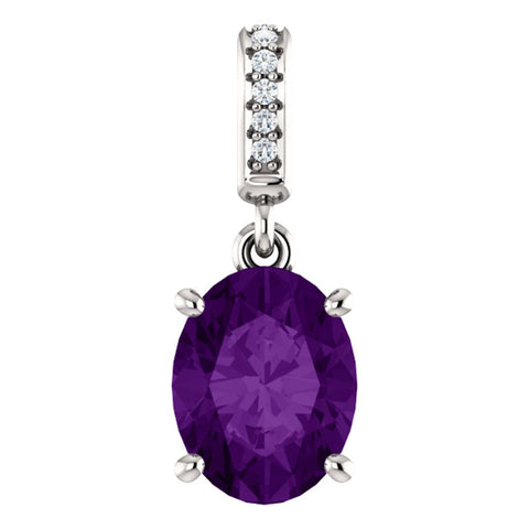 14k White Gold 9x7mm Amethyst & .03 CTW Diamond Pendant