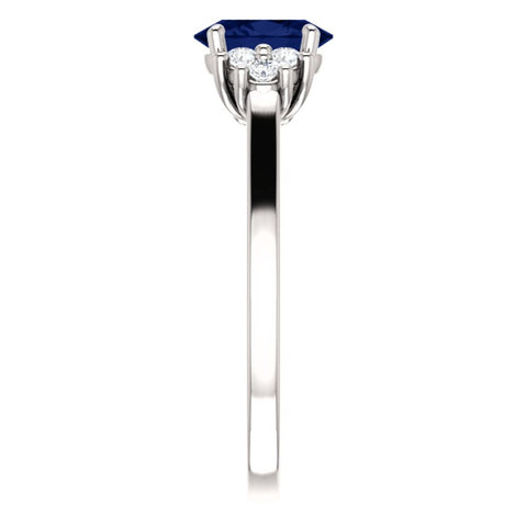 14k White Gold Blue Sapphire & 1/5 CTW Diamond Ring, Size 7