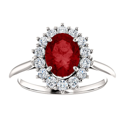 14k White Gold Chatham® Created Ruby & 3/8 CTW Diamond Ring , Size 7