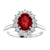14k White Gold Chatham® Created Ruby & 3/8 CTW Diamond Ring , Size 7