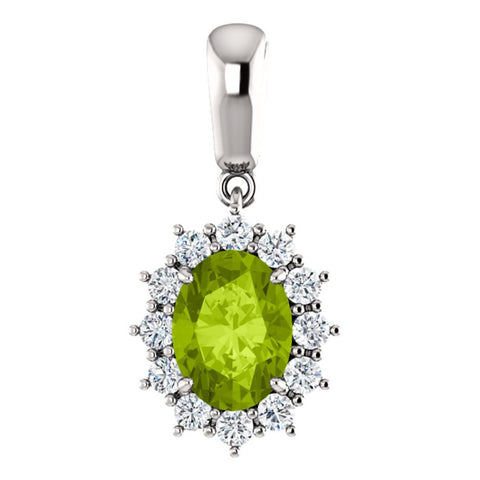 14k White Gold Peridot & 1/3 CTW Diamond Pendant