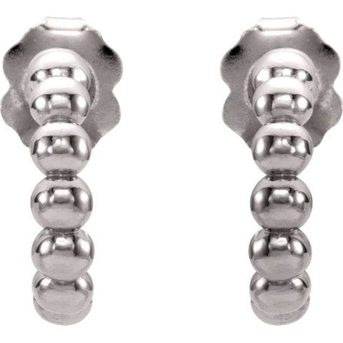 14k White Gold 12mm Beaded Hoop Earrings