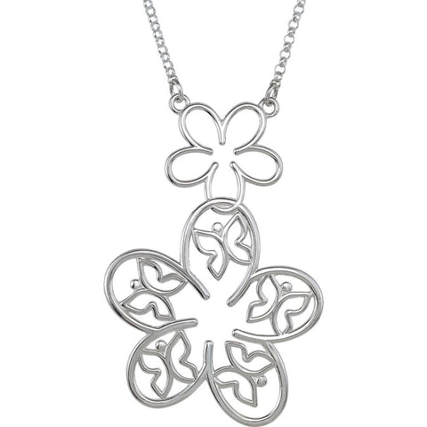 Sterling Silver Flower & Butterfly 18" Necklace