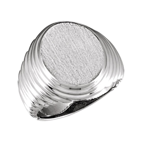 14k White Gold 16x14mm Oval Signet Ring, Size 10
