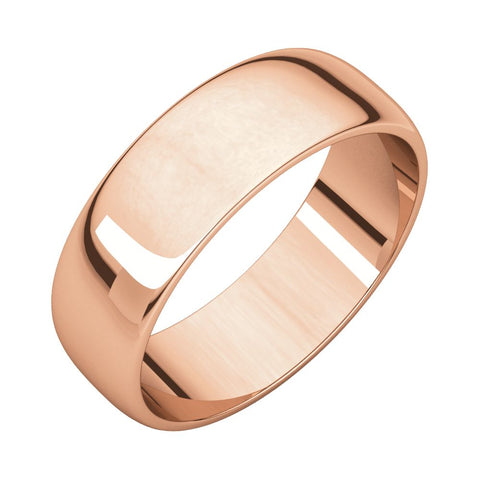 10k Rose Gold 6mm Half Round Light Band, Size 9