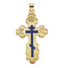 40.00x26.00 mm Orthodox Cross Pendant with Blue Inlay in 14K Yellow Gold