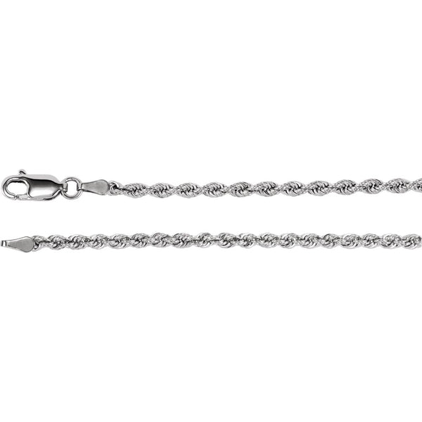 14k White Gold 2.5mm Rope 7" Chain