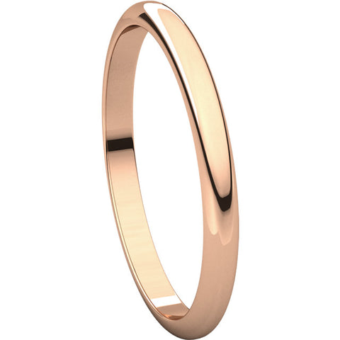 14k Rose Gold 2mm Half Round Band, Size 4.5