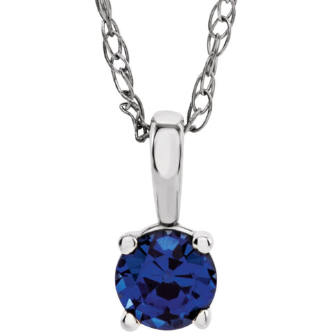 14k White Gold Imitation Sapphire "September" Birthstone 14-inch Necklace for Kids