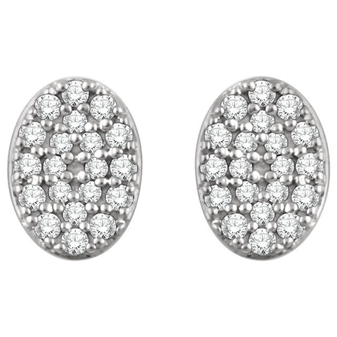 14k White Gold 1/6 CTW Diamond Oval Cluster Earrings