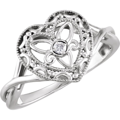 Sterling Silver .025 CTW Diamond Heart Ring Size 7