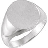 22.00X20.00 mm Men's Solid Oval Signet Ring with Brush Finished Top in 14k White Gold ( Size 10 )