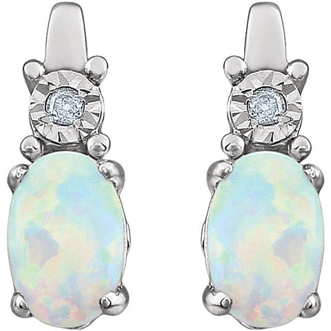 14k White Gold Created Opal & .02 CTW Diamond Earrings