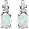 14k White Gold Created Opal & .02 CTW Diamond Earrings