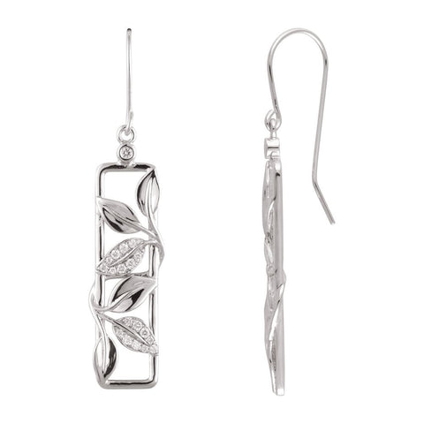 14k White Gold 1/4 CTW Diamond Drop Earrings with Leaf Design & Accent