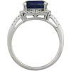14k White Gold Created Blue Sapphire & .03 CTW Diamond Ring , Size 7