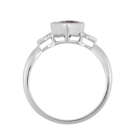14k White Gold Amethyst & .02 CTW Diamond Ring, Size 7