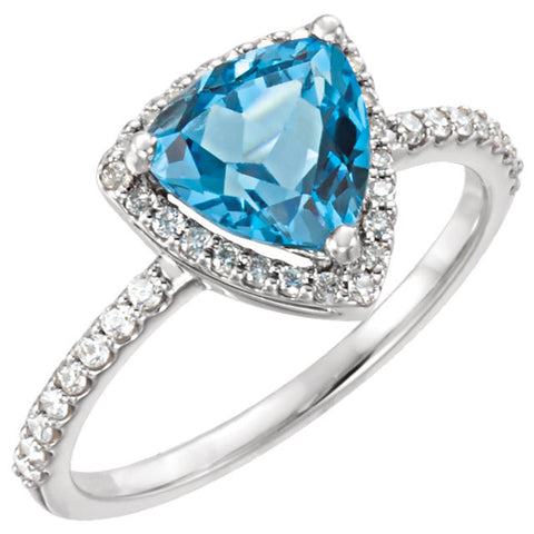14k White Gold Swiss Blue Topaz & 1/4 CTW Diamond Ring , Size 7