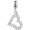 Sterling Silver 13X11.5mm Open Heart Dangle Bead With Crystals