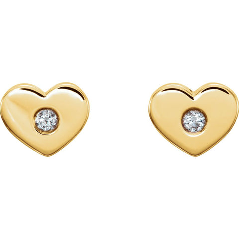 14k Yellow Gold .06 CTW Diamond Heart Earrings