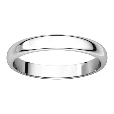 14k White Gold 3mm Half Round Band, Size 12.5