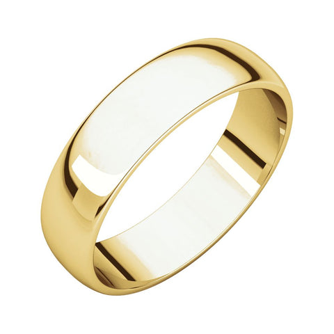 14k Yellow Gold 5mm Half Round Light Band, Size 9