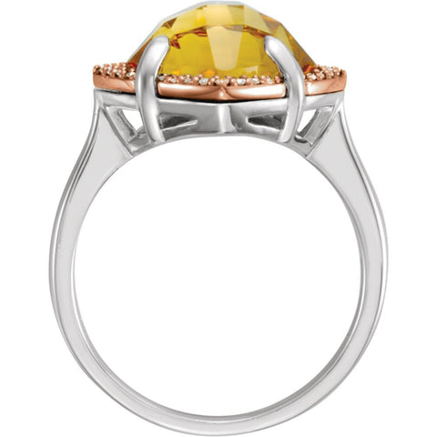 Sterling Silver Rose Gold Plated Citrine & 1/8 CTW Diamond Ring Size 7