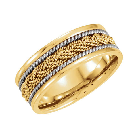 14K Yellow & White 8mm Comfort-Fit Hand-Woven Band Size 12