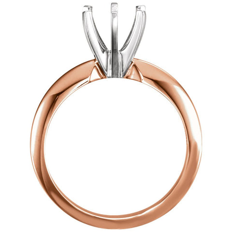 14k Rose Gold & White 5-5.3mm Round Heavy 6-Prong Engagement Ring Mounting, Size 7