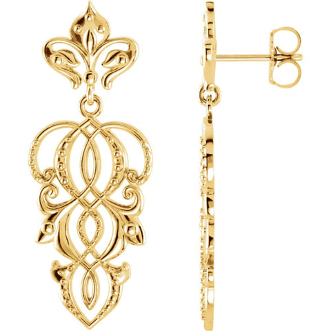 14k Yellow Gold Decorative Dangle Earrings