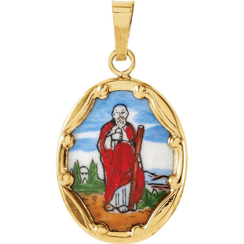 14k Yellow Gold 17x13.5mm St. Jude Hand-Painted Porcelain Medal