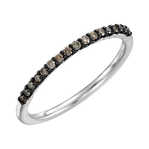14k White Gold 1/6 CTW Brown Diamond Stackable Ring, Size 7