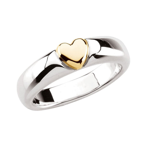 Sterling Silver & 14k Yellow Gold Heart Ring, Size 6