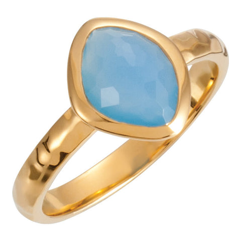 18K Yellow Gold Vermeil 10x8x5mm Blue Chalcedony Ring Size 8