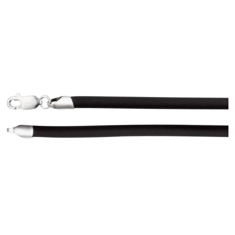 14k White Gold 4mm Black Rubber 18" Cord