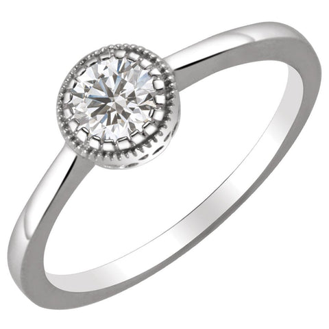 14k White Gold White Sapphire "April" Birthstone Ring, Size 7