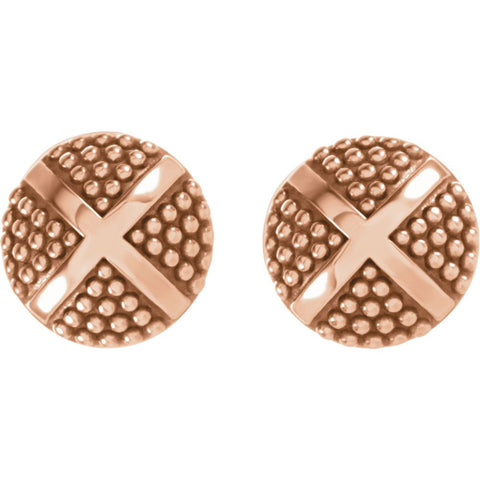 14k Rose Gold Granulated X Earrings