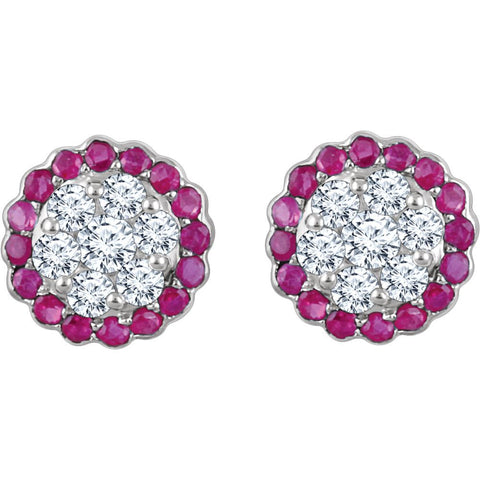 14k White Gold Ruby & 5/8 CTW Diamond Earrings
